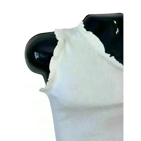 Women's One Shoulder‎ Tank Top Ruffle Ribbed White Size Large L Stretch By Entro - Picture 3 of 7